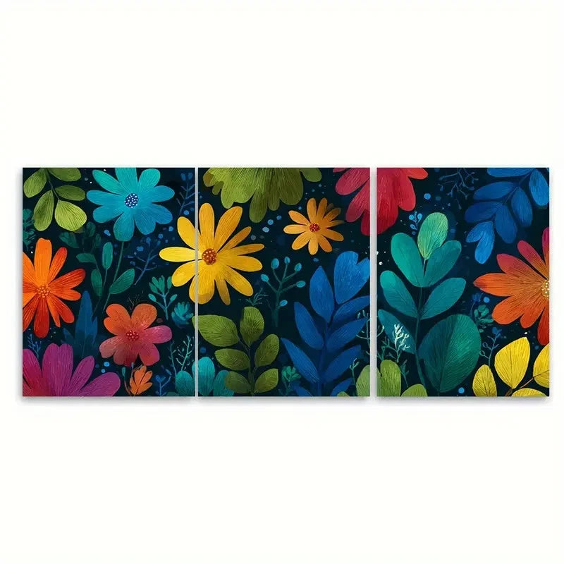 3pcs Vibrant Floral Retro Poster Design Wall Art Set Canvas Framed 60x90cm - High Quality Print 100% Australian Made Wall Canvas Ready to Hang