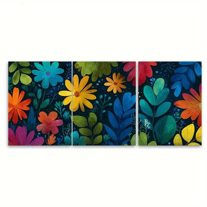 3pcs Vibrant Floral Retro Poster Design Wall Art Set Canvas Framed 60x90cm - High Quality Print 100% Australian Made Wall Canvas Ready to Hang