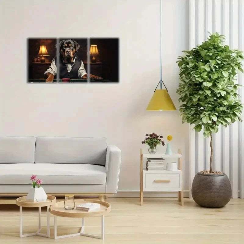 3pcs Rottweiler Playing Billiards Billiard Club Metal Print Ready to Hang