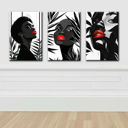 3pcs Black White And Red Lips Portrait Set Wall Art Set Canvas Framed 60x90cm - High Quality Print 100% Australian Made Wall Canvas Ready to Hang