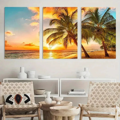 3pcs Sea Landscape Modern Wall Art Ocean Sunset Metal Print Ready to Hang Art