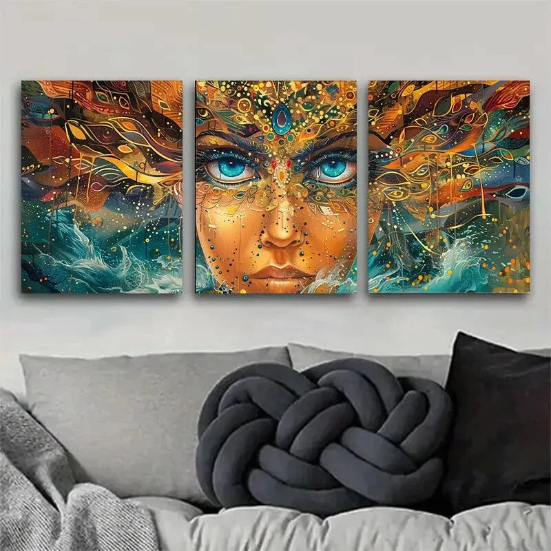 3pcs Colorful Abstract Face Intricate Perfect Wall Art Set Canvas Framed 40x60cm - High Quality Print 100% Australian Made Wall Canvas Ready to Hang