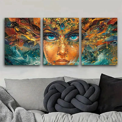 3pcs Colorful Abstract Face Intricate Perfect Wall Art Set Canvas Framed 40x60cm - High Quality Print 100% Australian Made Wall Canvas Ready to Hang
