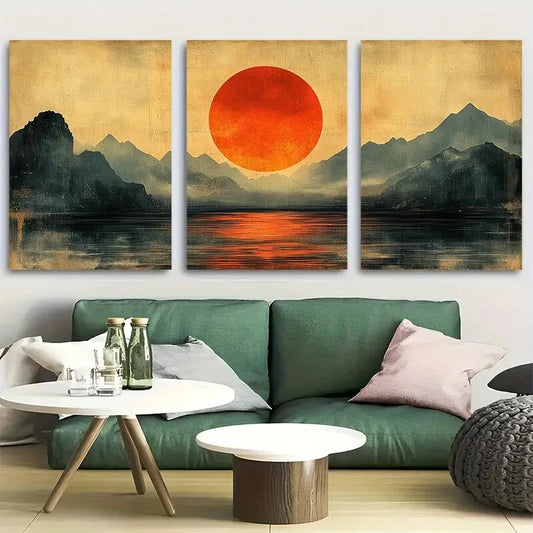 3pcs Retro Japanese The Rising Sun Metal Print Ready to Hang Art