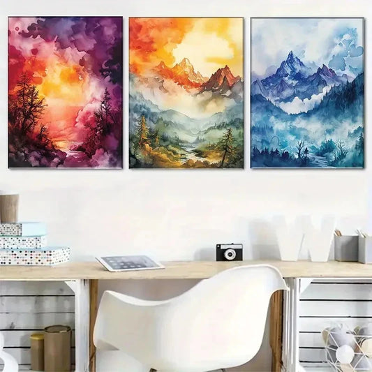 3pcs Stunning Three-Sided Landscape Symphony Metal Print Ready to Hang Art