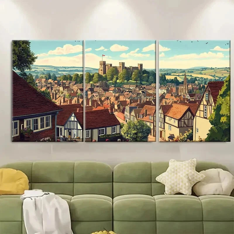 3pcs Ludlow England Travel Shropshire Poster Metal Print Ready to Hang Art