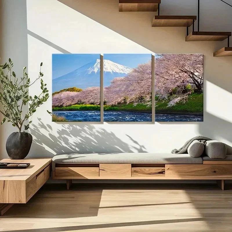3pcs Mount Fuji & Cherry Blossom Tree Landscape Wall Art Set Canvas Framed 40x60cm - High Quality Print 100% Australian Made Wall Canvas Ready to Hang