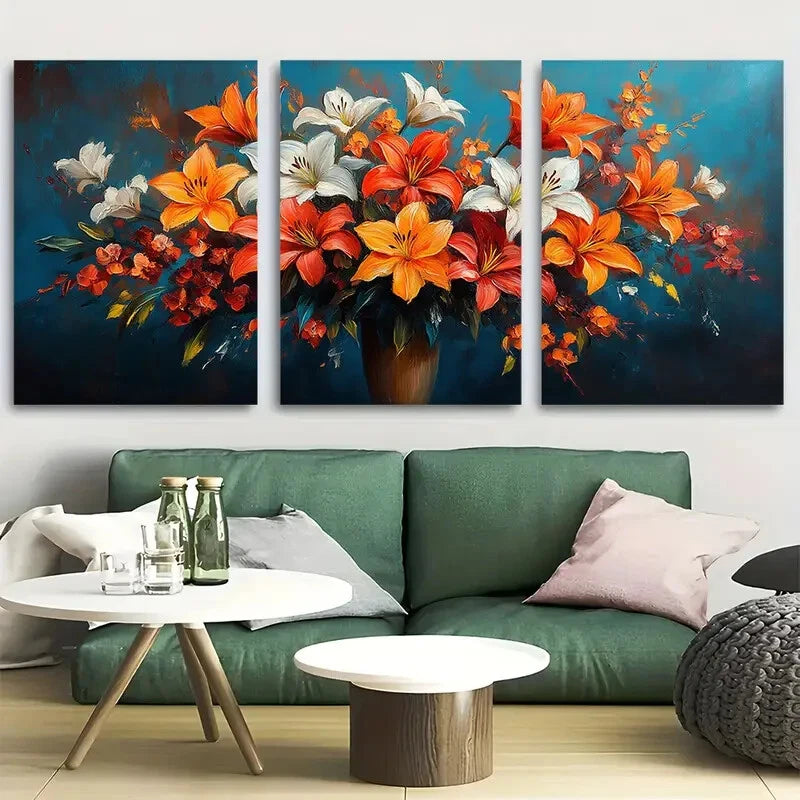 3pcs Elegant Flower Bouquet Design Metal Print Ready to Hang Art