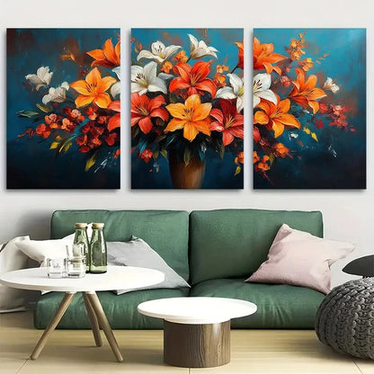 3pcs Elegant Flower Bouquet Design Metal Print Ready to Hang Art