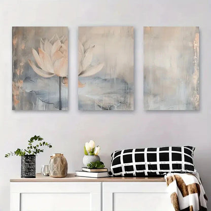 3pcs Abstract Watercolor Floral Lotus Flower Metal Print Ready to Hang Art