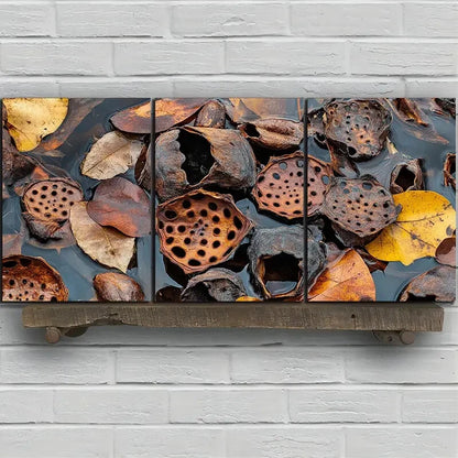 3pcs Fallen Leaves And Lotus Pods Metal Print Ready to Hang Art