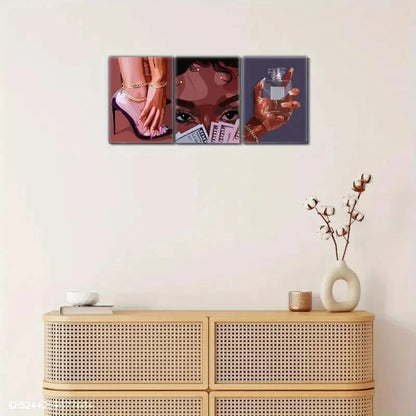 3pcs Female Black Woman Wall Art Money Art Metal Print Ready to Hang Art