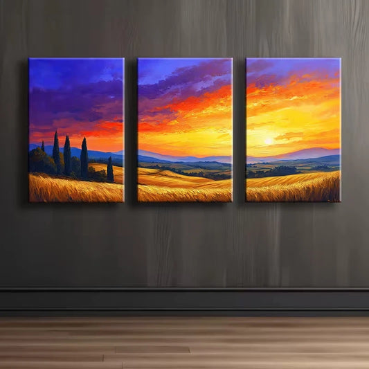 3pcs Vibrant Sunset Landscape Wall Art Set Canvas Framed 60x90cm - High Quality Print 100% Australian Made Wall Canvas Ready to Hang