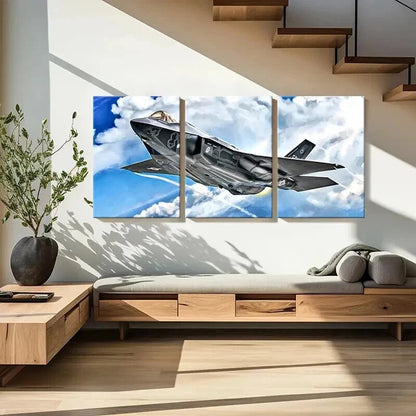 3pcs Fighter Jets & Bombers in Flight Wall Art Set Canvas Framed 40x60cm - High Quality Print 100% Australian Made Wall Canvas Ready to Hang