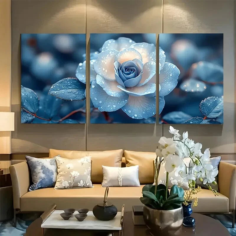 3pcs Elegant Blue and White Flower Metal Print Ready to Hang Art