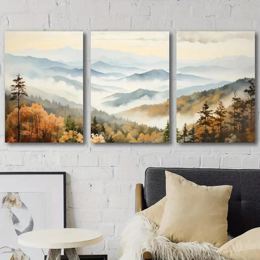 3pcs Great Smoky Mountains Autumn Perfect Wall Art Set Canvas Framed 40x60cm - High Quality Print 100% Australian Made Wall Canvas Ready to Hang