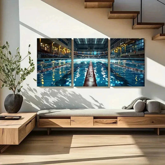 3pcs Indoor Swimming Pool Architecture Wall Art Set Canvas Framed 40x60cm - High Quality Print 100% Australian Made Wall Canvas Ready to Hang