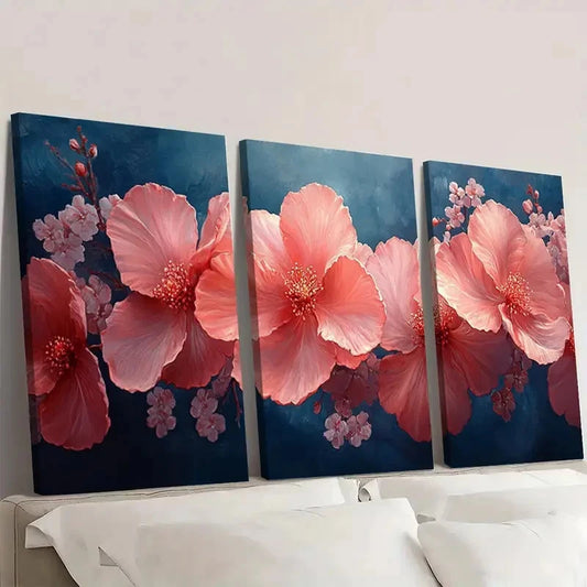 3pcs Pink Musk Flower  Elegant Floral A   Wall Art Set Canvas Framed 50x70cm - High Quality Print 100% Australian Made Wall Canvas Ready to Hang
