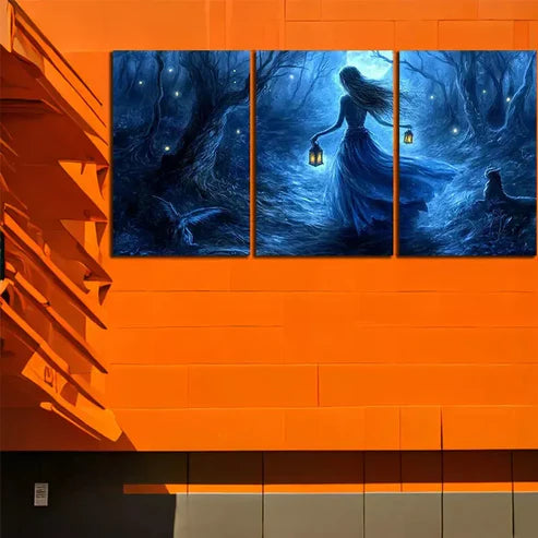 3pcs Mystical Lady and Animals Canvas Framed 60x90cm - High Quality Print 100% Australian Made Wall Canvas Ready to Hang