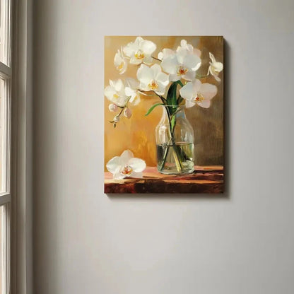 Beautiful Elegant White Orchids  Painting 40x60cm Metal Print Ready to Hang