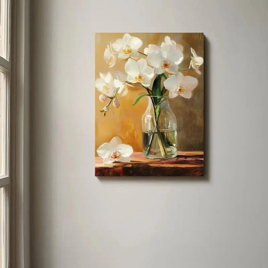 Beautiful Elegant White Orchids  Painting 40x60cm Metal Print Ready to Hang