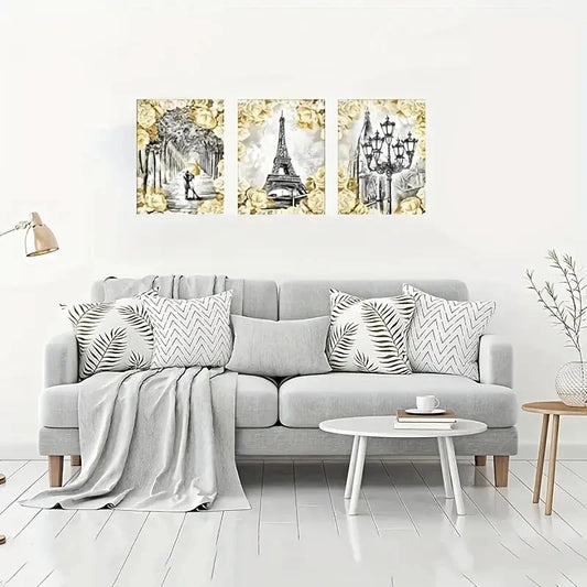 3pcs Eiffel Tower Painting Black and White Roman Metal Print Ready to Hang Art