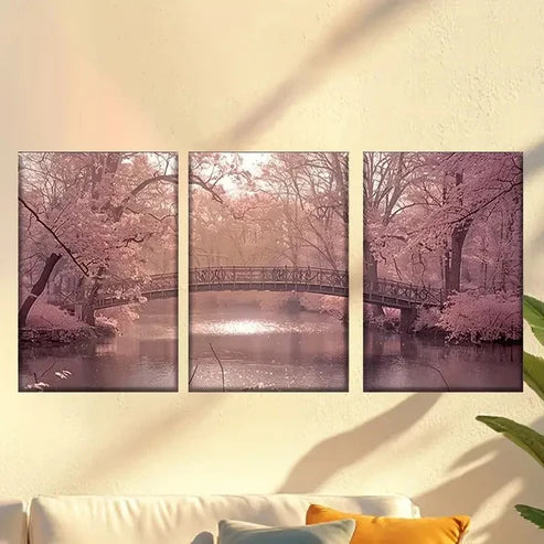 3pcs Bridge Over River Wall Art Set Canvas Unframed - High Quality Print 100% Australian Made Wall Canvas