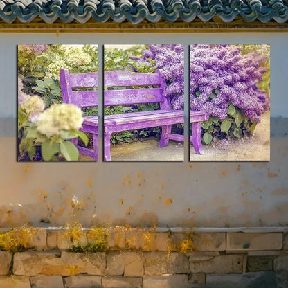 3pcs Vibrant Purple bench in the Park Design Metal Print Ready to Hang Art