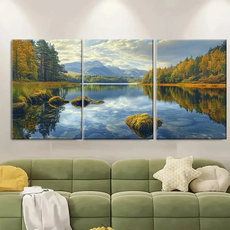 3pcs Lake Nature Scenery Mountain Metal Print Ready to Hang Art