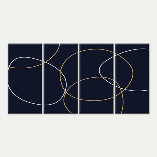 4pcs Navy Blue and Gold Intersecting Line Art Wall Art Canvas Framed 45x80cm - High Quality Print 100% Australian Made Wall Canvas Ready to Hang