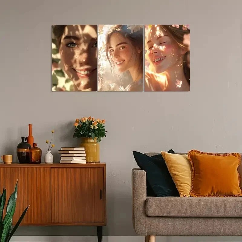 3pcs Vintage-Inspired Smiling Woman Metal Print Ready to Hang Art