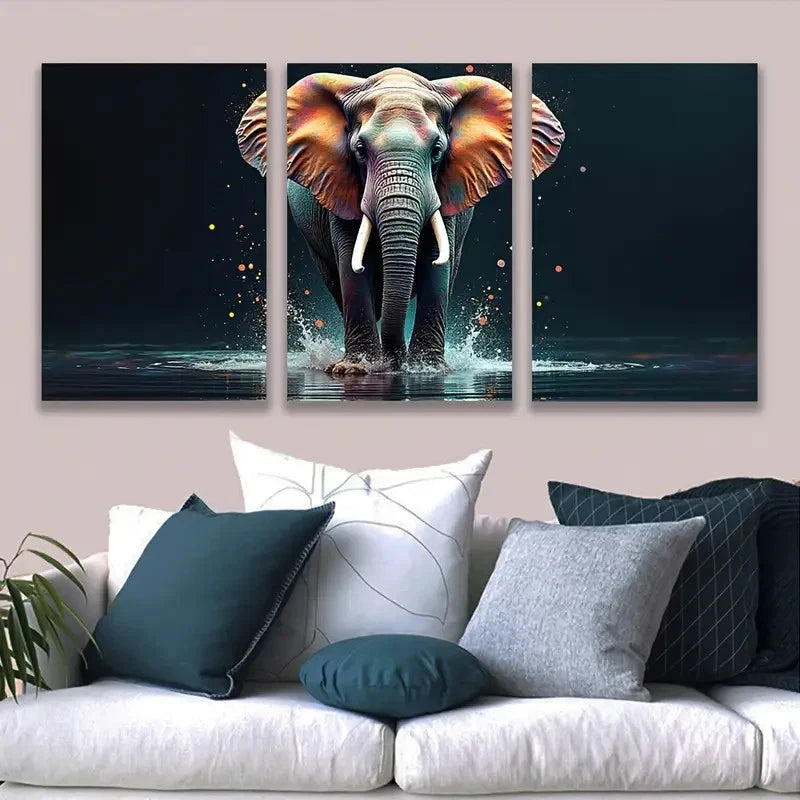 3pcs Colorful Elephants Splashing Wall Art Set Canvas Framed 40x60cm - High Quality Print 100% Australian Made Wall Canvas Ready to Hang