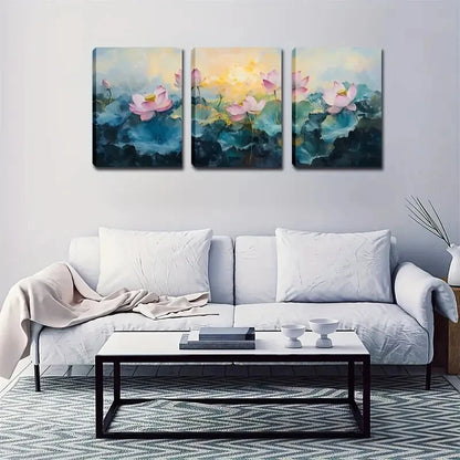 3pcs Pink & Blue Serene Nature Scene Perfect Wall Art Set Canvas Framed 40x60cm - High Quality Print 100% Australian Made Wall Canvas Ready to Hang