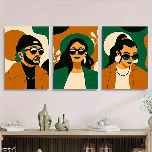 3pcs Modern Style Portrait Geometric Metal Print Ready to Hang Art