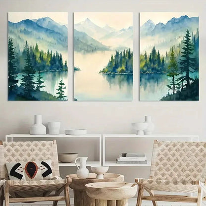 3pcs Green Forest Painting Nature Landscape Metal Print Ready to Hang Art
