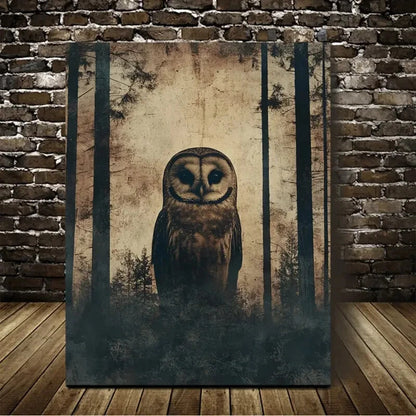 Beautiful Abstract Art Vintage Forest Owl Painting 40x60cm Metal Print Ready to Hang