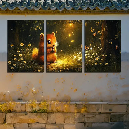 3pcs Serene Squirrel & Butterfly Magical Design Metal Print Ready to Hang Art