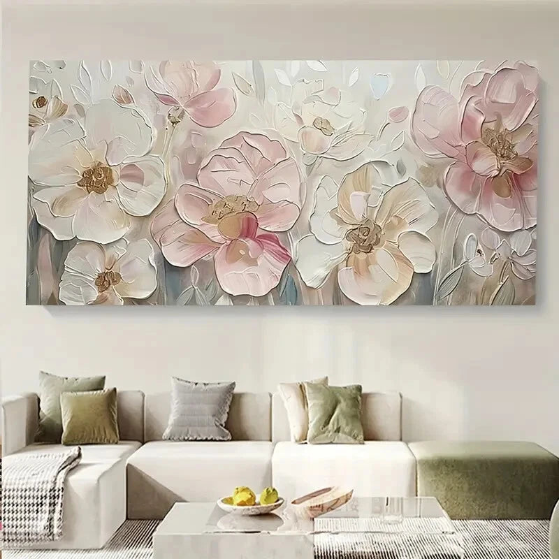 Abstract Art Pink Flowers wall canvas office home room framed 120x60cm