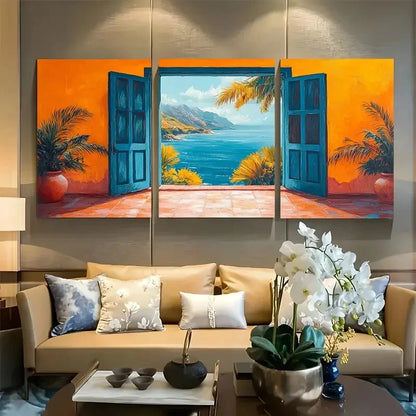 3pcs Matisse Open Window with Beach Scene Metal Print Ready to Hang Art