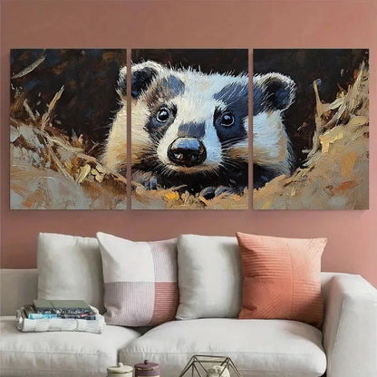 3pcs Badger Animal Portrait Illustration Wall Art Set Canvas Framed 40x60cm - High Quality Print 100% Australian Made Wall Canvas Ready to Hang