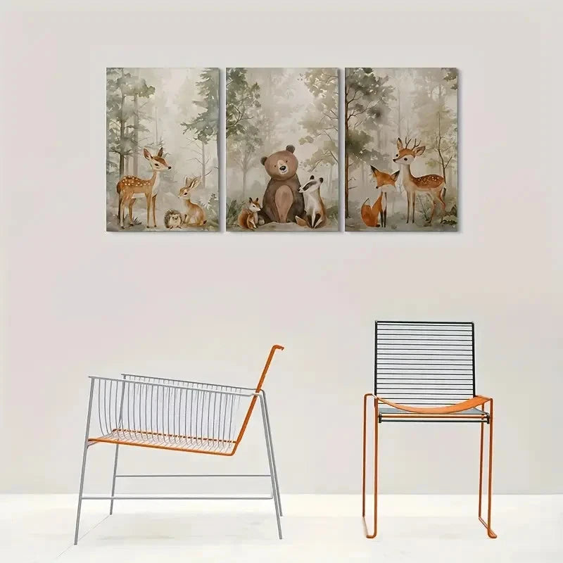 3pcs Woodland Friends Forest Animal Metal Print Ready to Hang Art