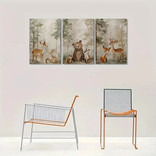 3pcs Woodland Friends Forest Animal Metal Print Ready to Hang Art