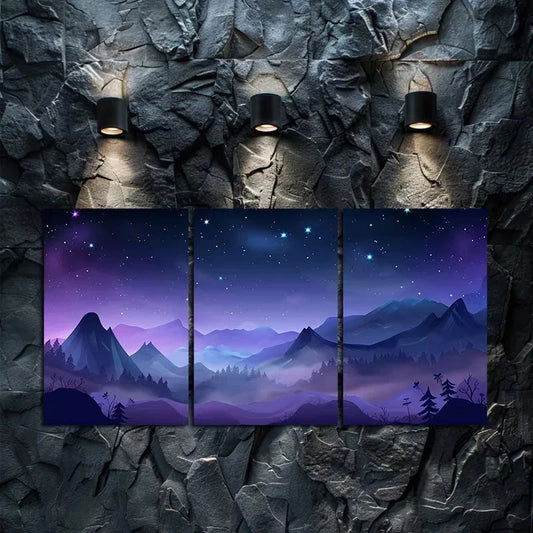 3pcs Night Sky with Stars Design Metal Print Ready to Hang Art