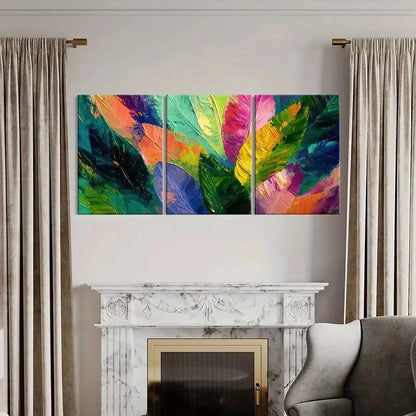 3pcs Abstract Feather Art Vibrant Colors Painting Metal Print Ready to Hang Art