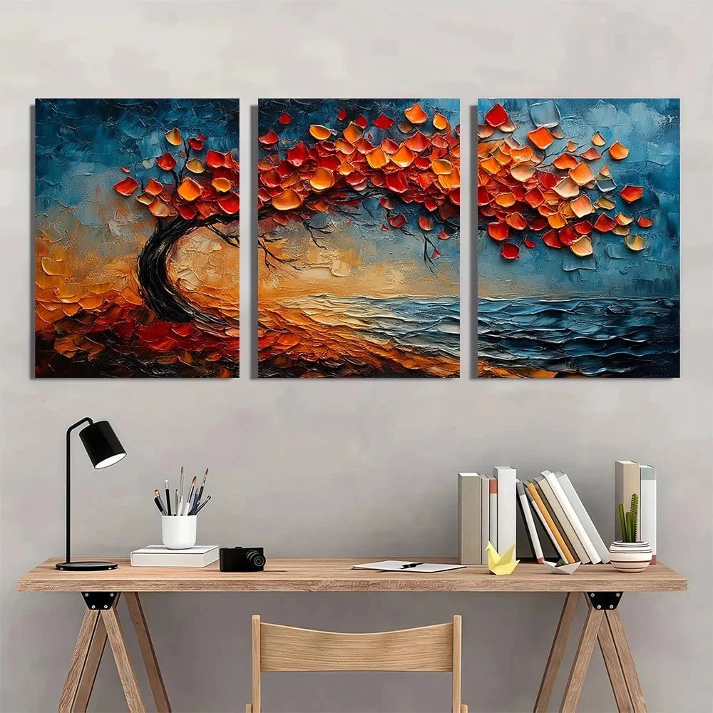 3pcs Abstract Oil Painting Textured Tree Wall Art Set Canvas Framed 50x70cm - High Quality Print 100% Australian Made Wall Canvas Ready to Hang