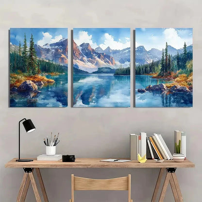 3pcs Moraine Lake Scenery with Pine Trees Metal Print Ready to Hang Art