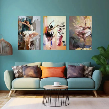 3pcs Vibrant Oil Paintings of Ballerinas in Tutus Metal Print Ready to Hang Art