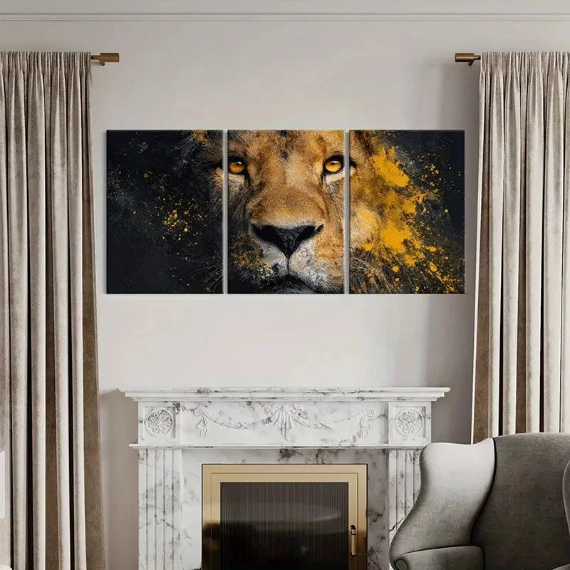 3pcs Lion Artwork Abstract Design Bold Colors Metal Print Ready to Hang Art