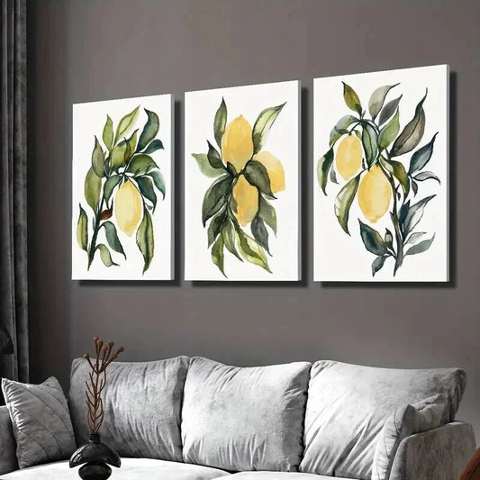 3pcs Botanical Fruit with Green Leaf Wall Art Set Canvas Framed 60x90cm - High Quality Print 100% Australian Made Wall Canvas Ready to Hang
