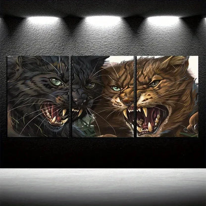 3pcs Angry Cats Animal Themed Design Metal Print Ready to Hang Art
